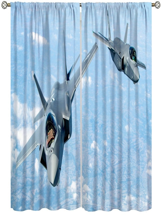 AAVEUP Combat Airplane Curtains, Blue Sky White Clouds U.S. Military Fighter Jet Blackout Windows Treatments, Thermal Insulated Drapes for Kids Boys Adolescents Living Room Bedroom Bathroom 42x45in - Image 1